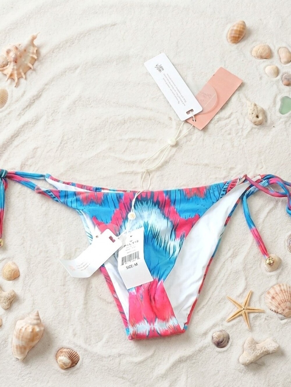Pilyq Blue & Pink Tie-Dye Side-Tie Bikini Bottom